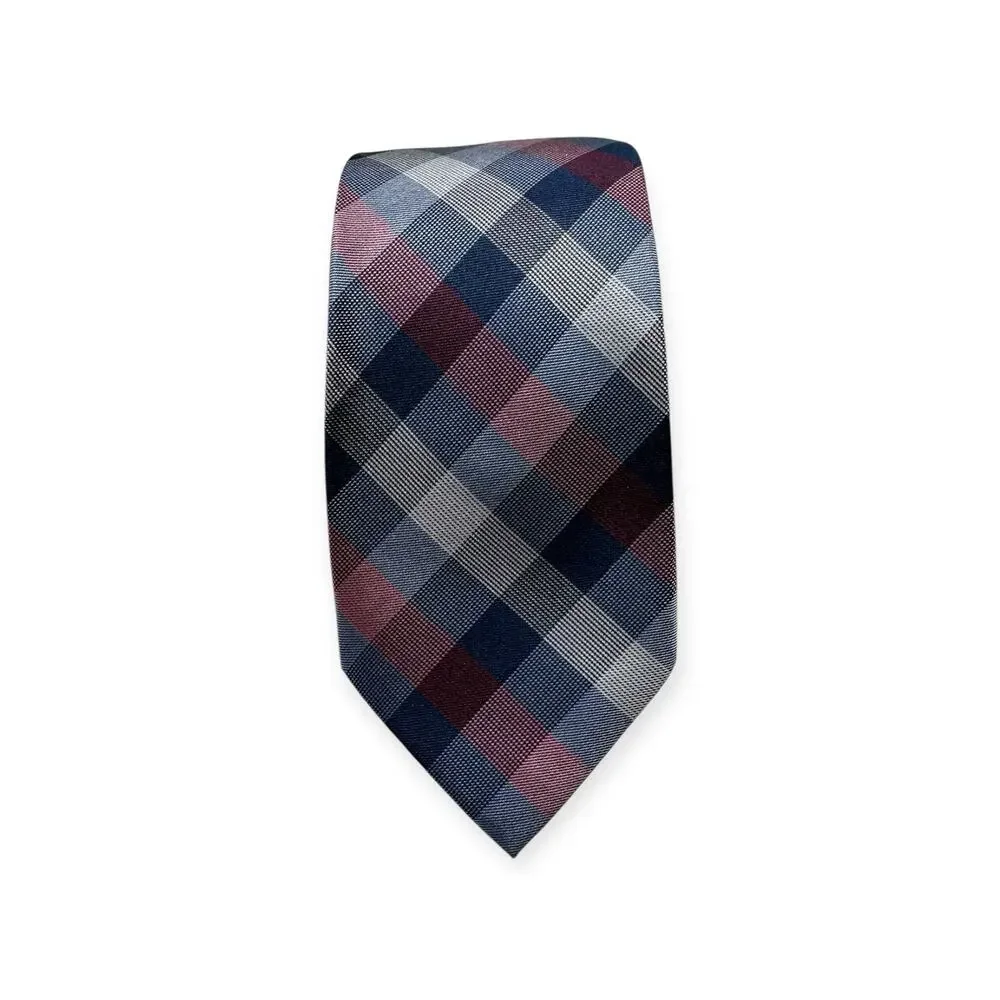 RYAN SEACREST Vintage 100% Silk Necktie Designer Purple‎ Plaid W2.75 L58 411